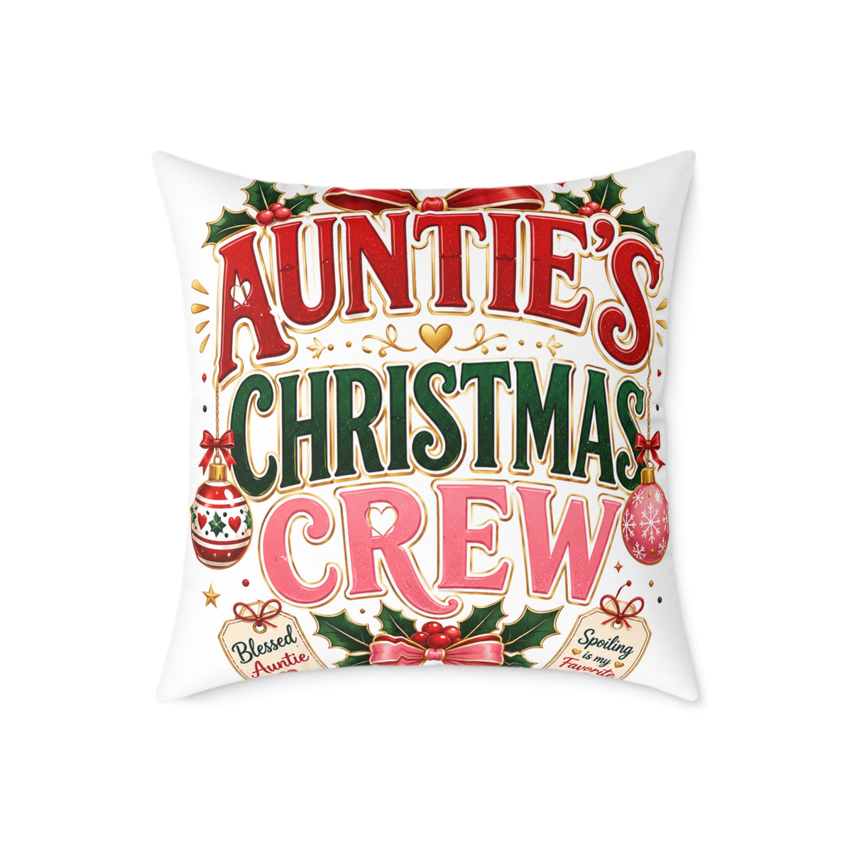 Auntie's Christmas Crew Square Poly Canvas Pillow