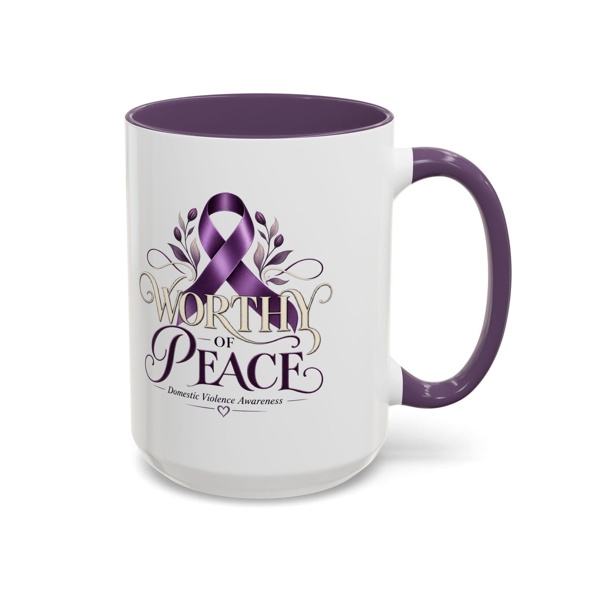 Worth of Peace Accent Coffee Mug — Domestic Violence Awareness Ribbon (11/15oz)