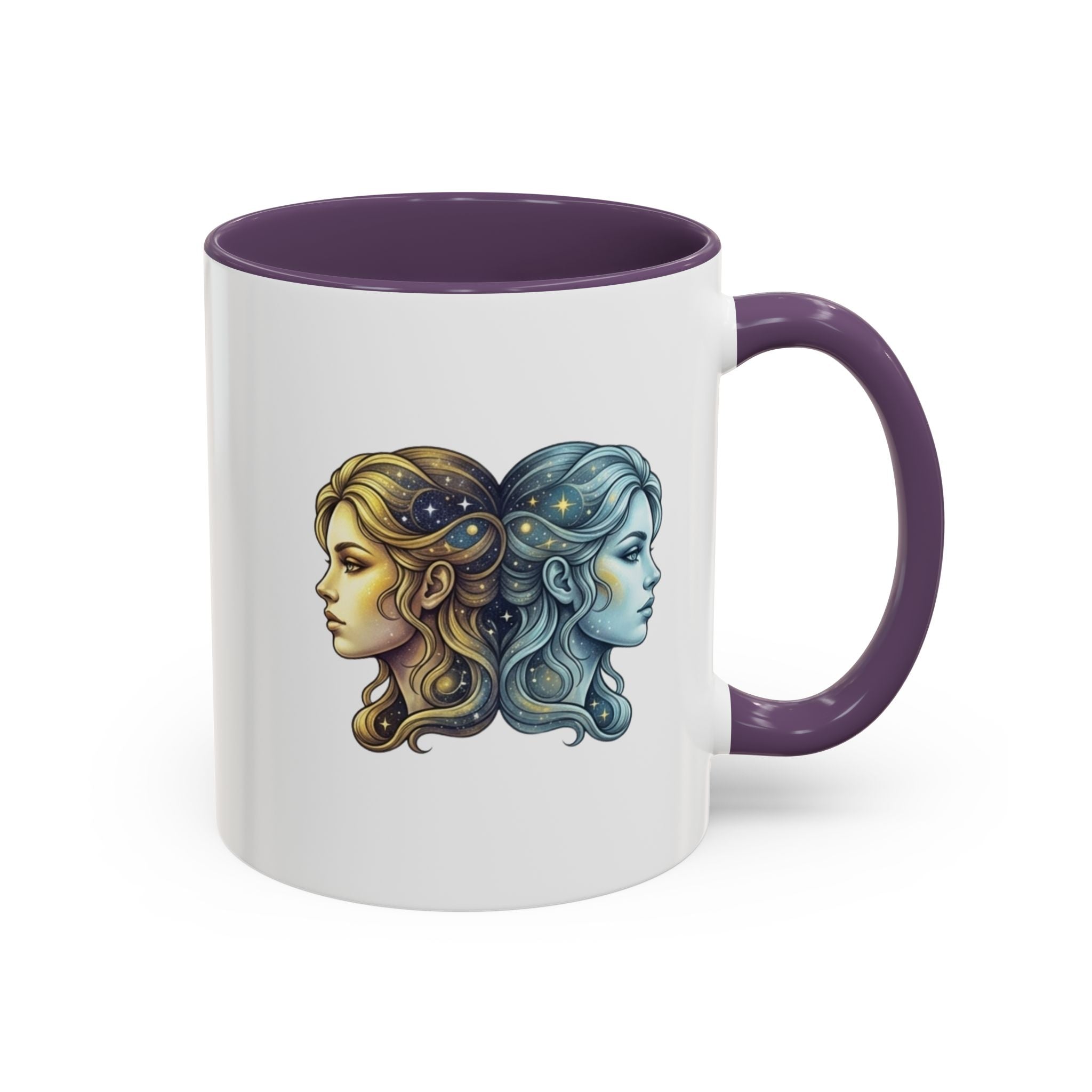 Gemini Zodiac Accent Coffee Mug — Dual Faces Astrology Design
