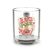 Christmas Glass Mug 10oz Glass Mug — “Bake Pour Be Merry” Holiday Baking Wine Lover Mug