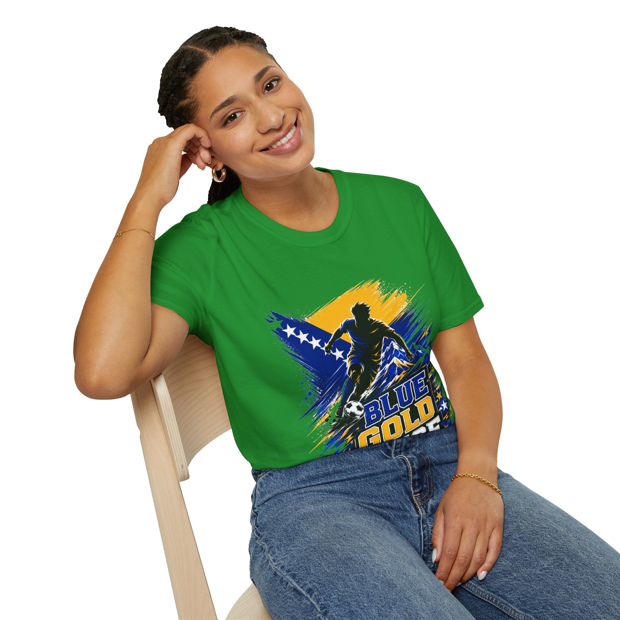 Bosnia Football T‑Shirt - "Blue Gold Rise" Soccer Graphic Tee