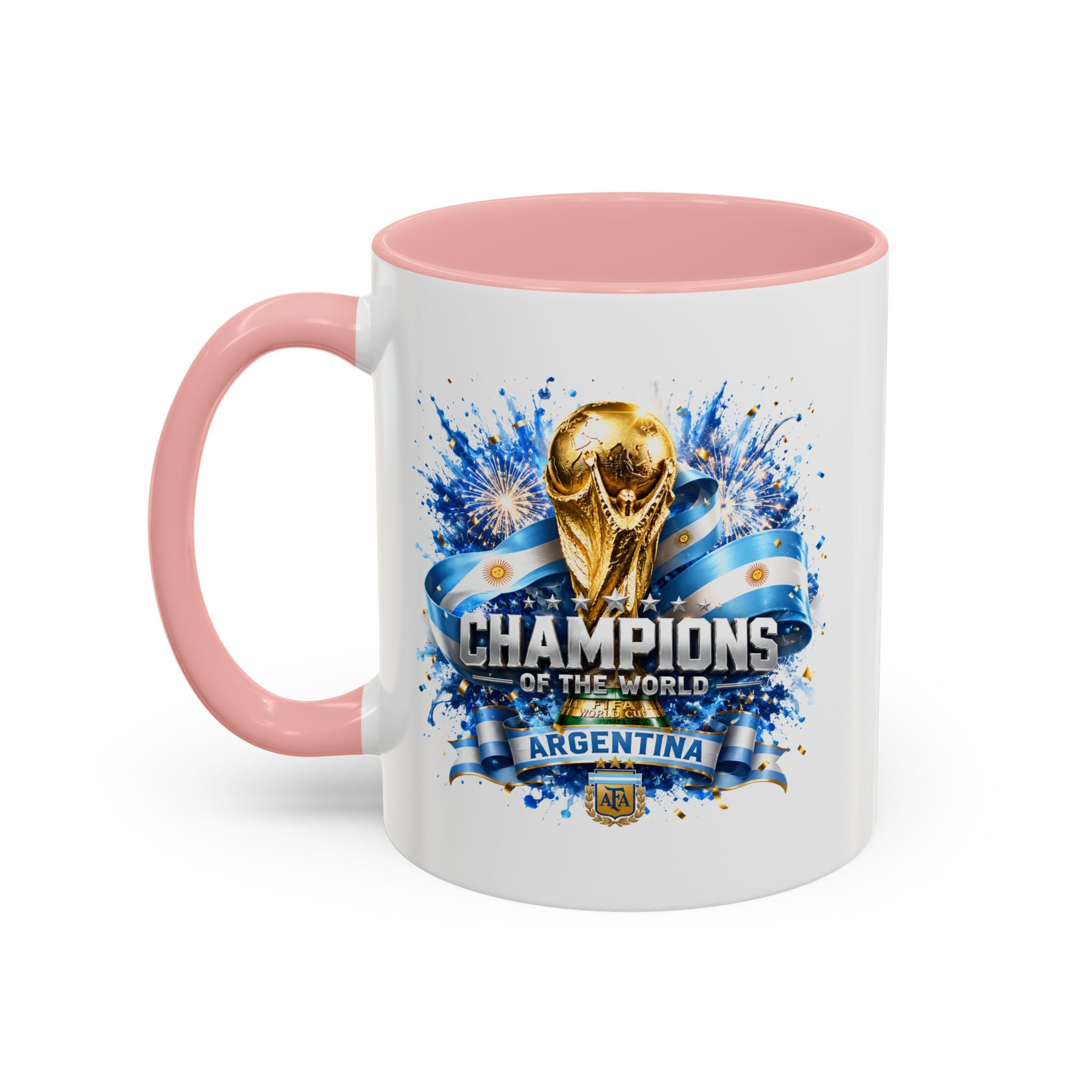 Argentina World Champions Coffee Mug — 'Champions of the World' Soccer Trophy Design