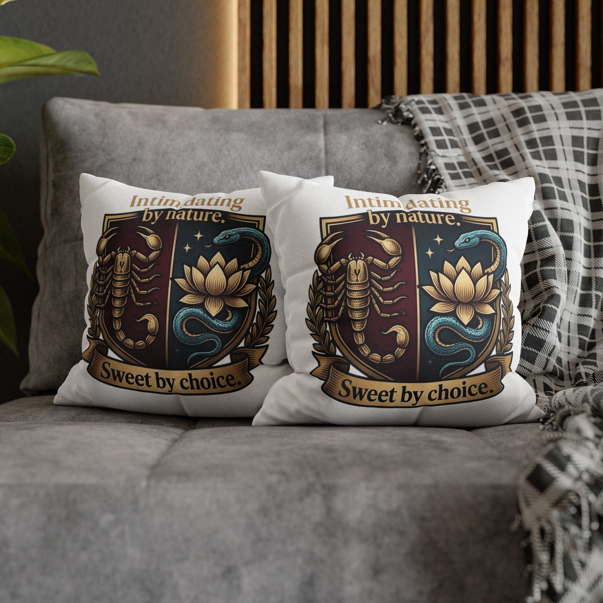 Scorpio Square Pillowcase: "Intimidating by Nature, Sweet by Choice" Scorpio Scorpion & Snake Floral Crest