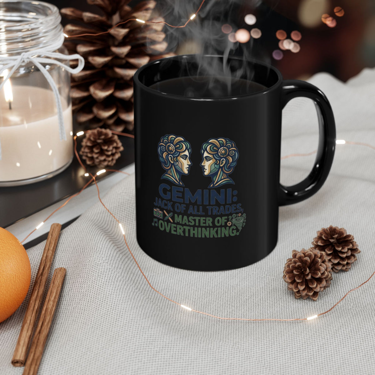 Gemini Zodiac Black Mug