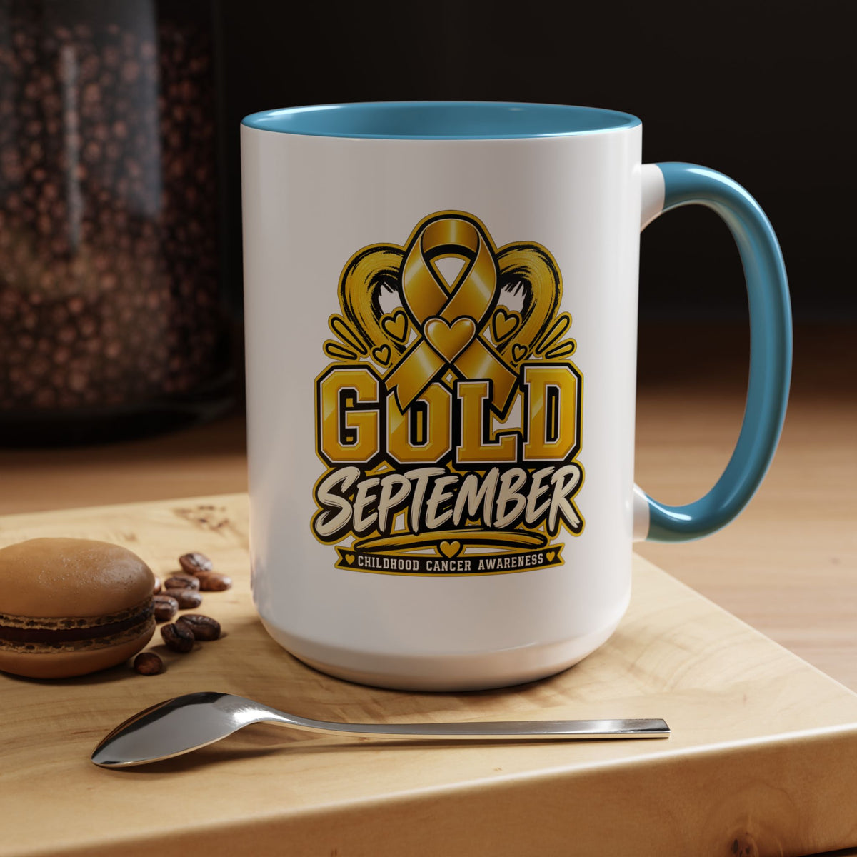 Gold September Coffee Mug — Childhood Cancer Awareness Accent Mug (11/15oz)