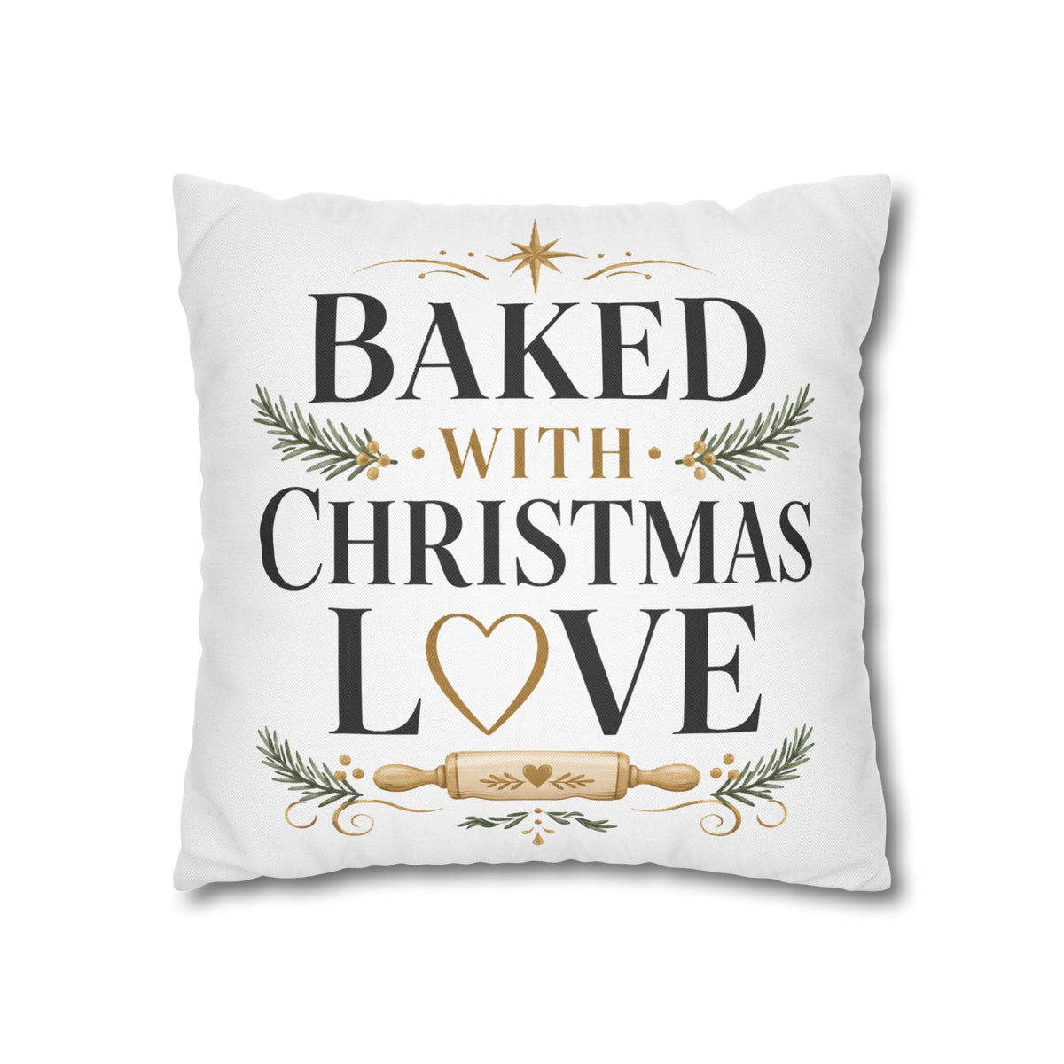 Christmas Baking Pillowcase — “Baked with Christmas Love” Decorative Throw Pillowcase
