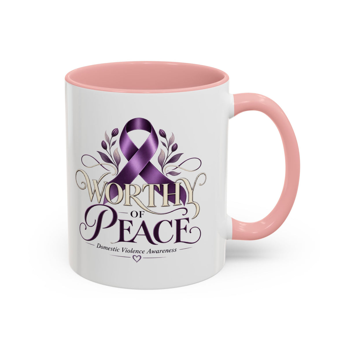 Worth of Peace Accent Coffee Mug — Domestic Violence Awareness Ribbon (11/15oz)