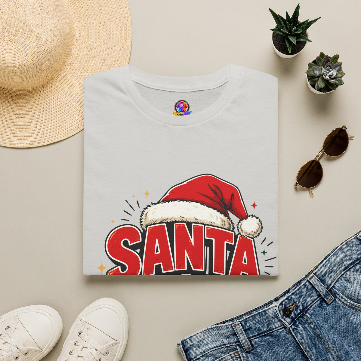 Santa Mode T-Shirt — Holiday Christmas Graphic Tee with Santa Hat