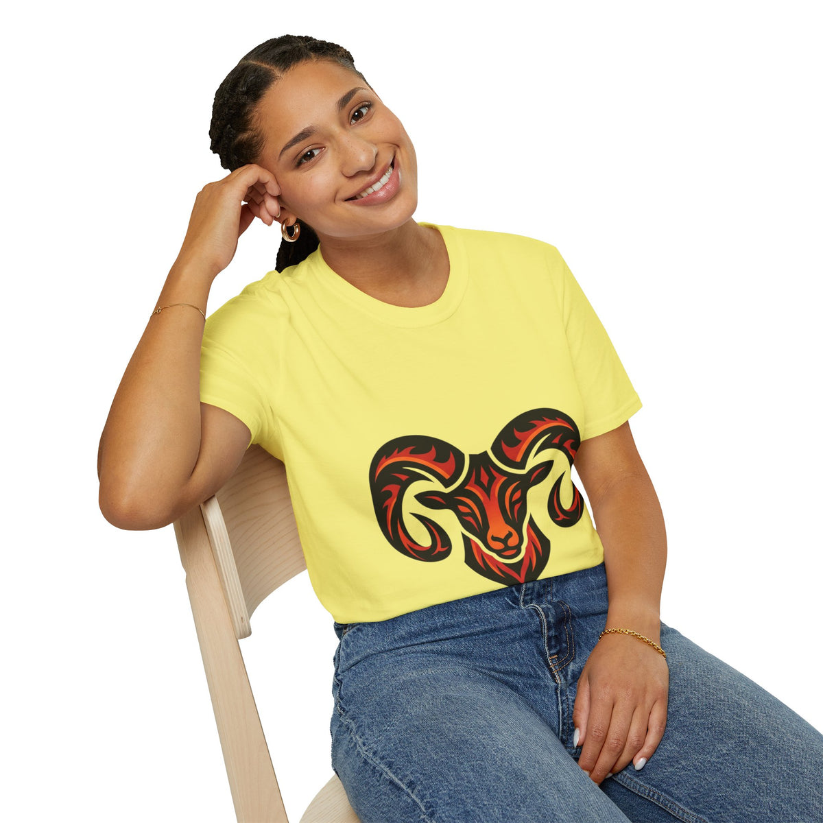 Aries Zodiac Ram Head Graphic T-Shirt — Tribal Flame Aries Design