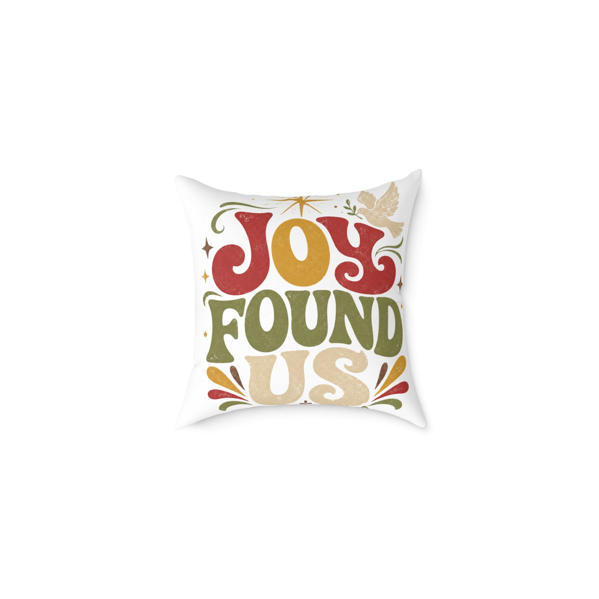 Christmas Joy Found Us Holiday Throw Pillow — Retro Christmas Decorative Cushion