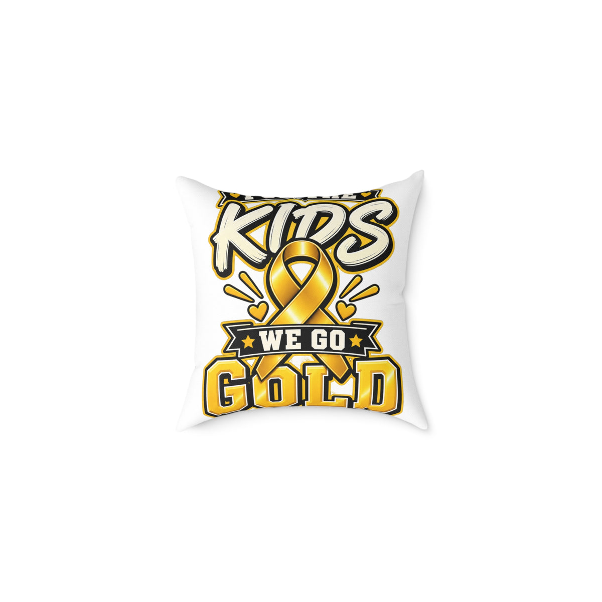 We Go Gold Kids Ribbon Square Throw Pillow — Childhood Cancer Awareness Decor