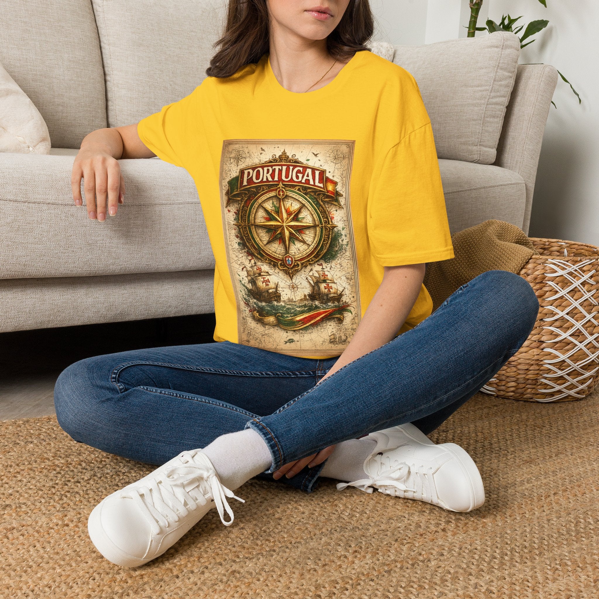 Portugal Compass T‑Shirt — Vintage Nautical Travel Tee