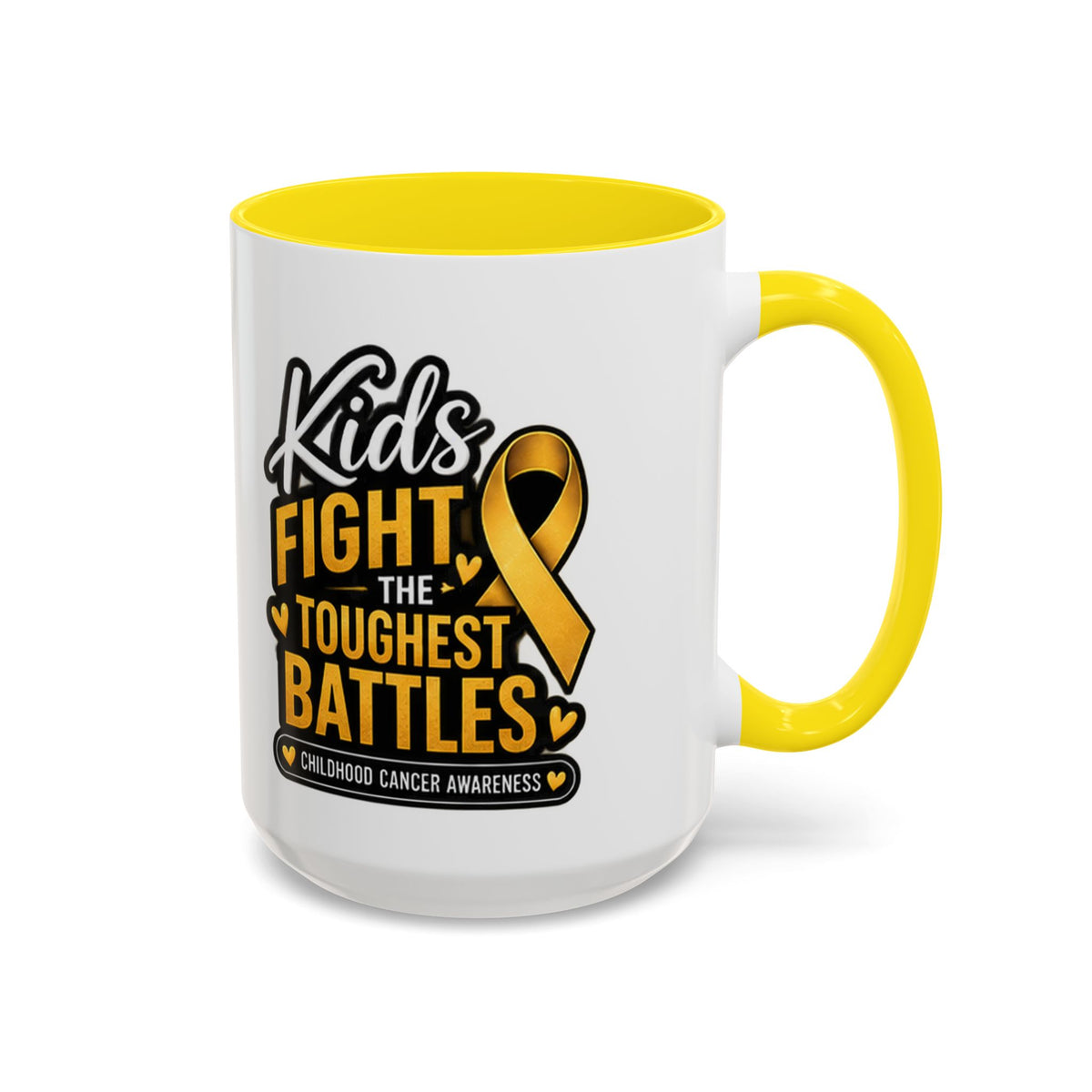 Childhood Cancer Awareness Accent Coffee Mug - "Kids Fight the Toughest Battles" (11/15oz)