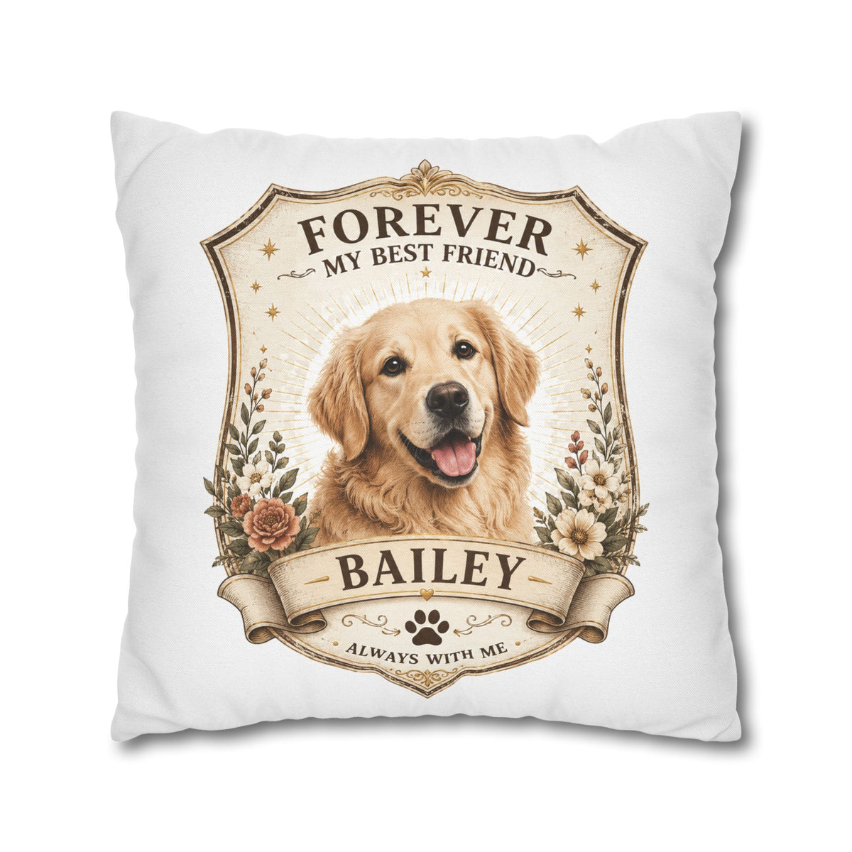 Milo Bailey Dog Dad Mom Forever My Best Friend Personalized Dog Pillowcase — Custom Pet Name Golden Retriever Memorial