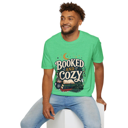 Booked and Cozy T-Shirt — Cozy Reading Graphic Tee (Books, Moon & Stars)