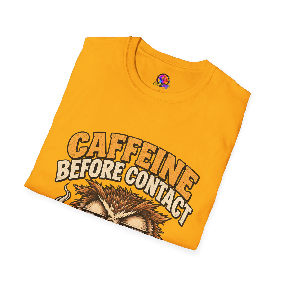 Caffeine Before Contact T-Shirt — Funny Owl Coffee Tee (No Talky)