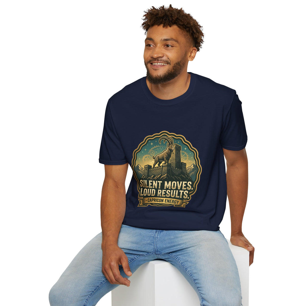 Silent Moves, Loud Results Goat Graphic Tee — Motivational Mountain Goat Shirt