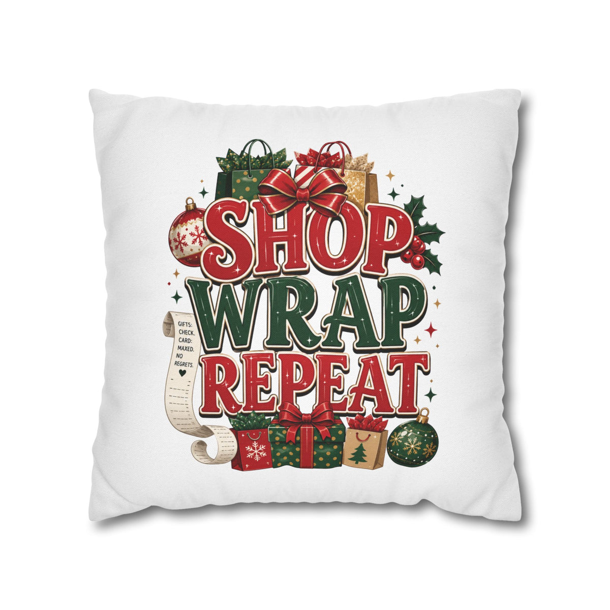 Shop Wrap Repeat Christmas Pillowcase — Holiday Decorative Throw Pillow Cover