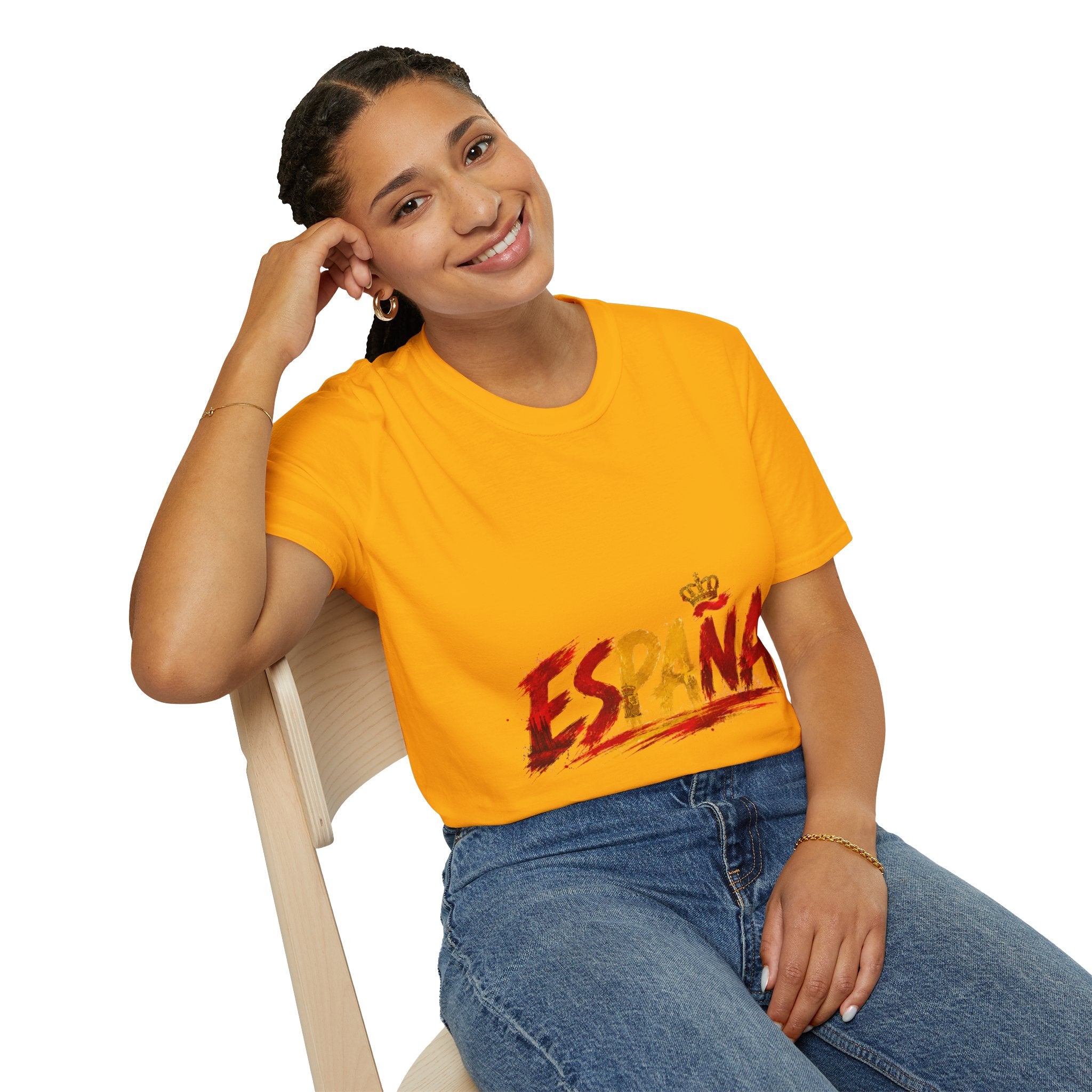 Spain  Graphic T-Shirt — Spanish Flag Brushstroke Design with Crown
