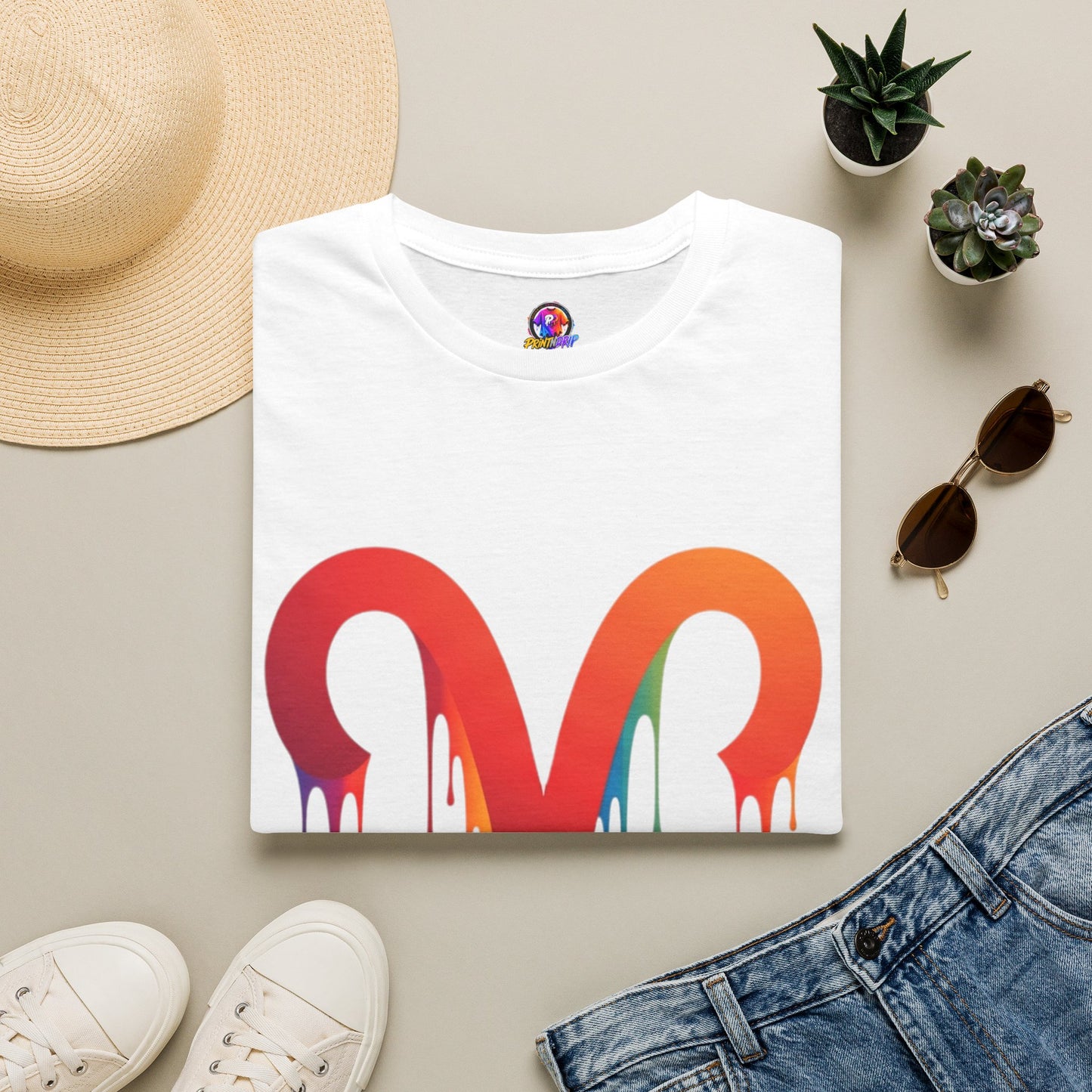 Aries Rainbow Drip T-Shirt — Colorful Dripping Zodiac Graphic Tee