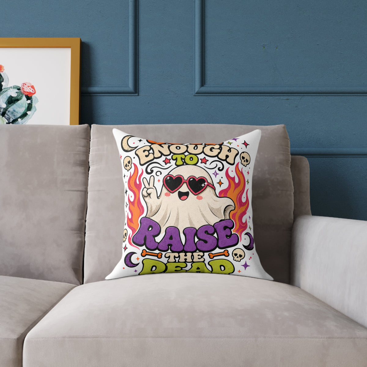 Halloween Pillow — 'Enough to Raise the Dead' Retro Ghost Decorative Throw Pillow