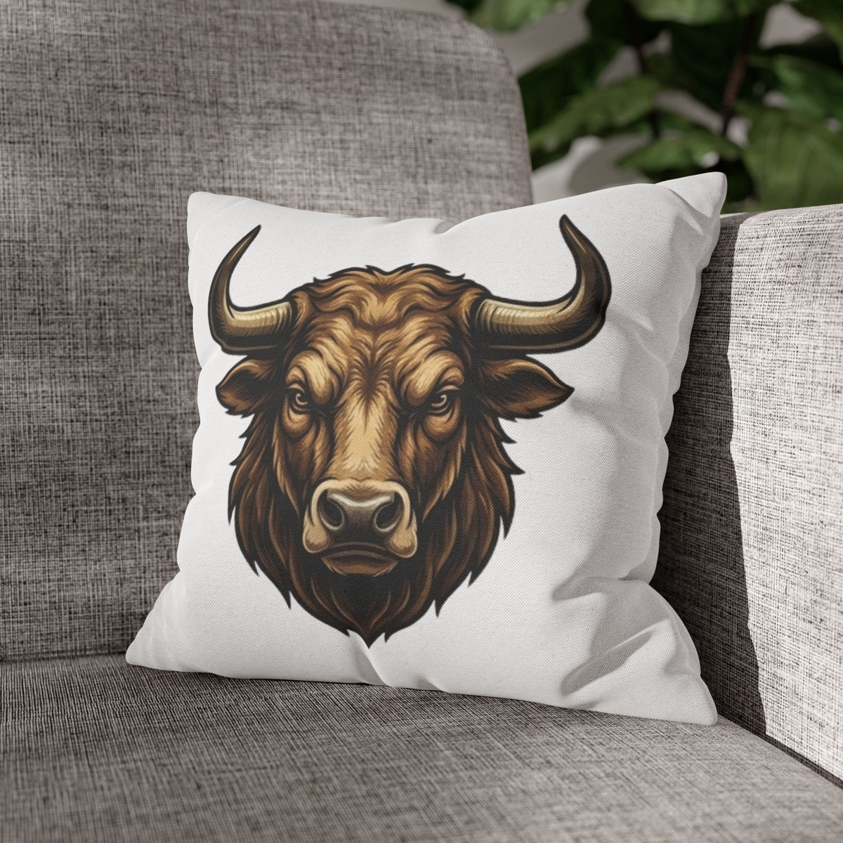 Taurus Bull Head Decorative Pillowcase — Rustic Farmhouse Toss Pillow Cover