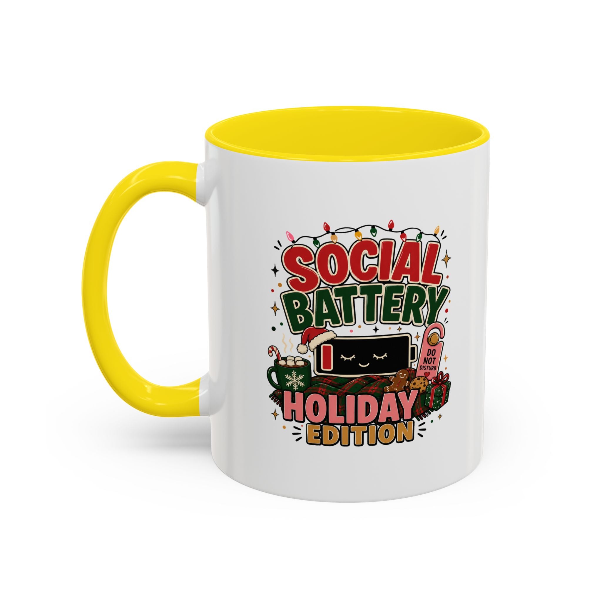 Modern Day Christmas Holiday Coffee Mug - "Social Battery: Holiday Edition" Accent Mug