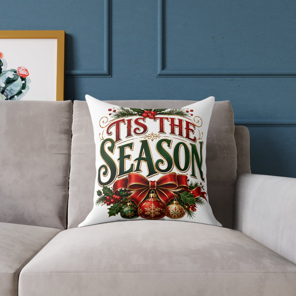 Christmas 'Tis The Season Holiday Throw Pillow – Festive Christmas Decorative Cushion