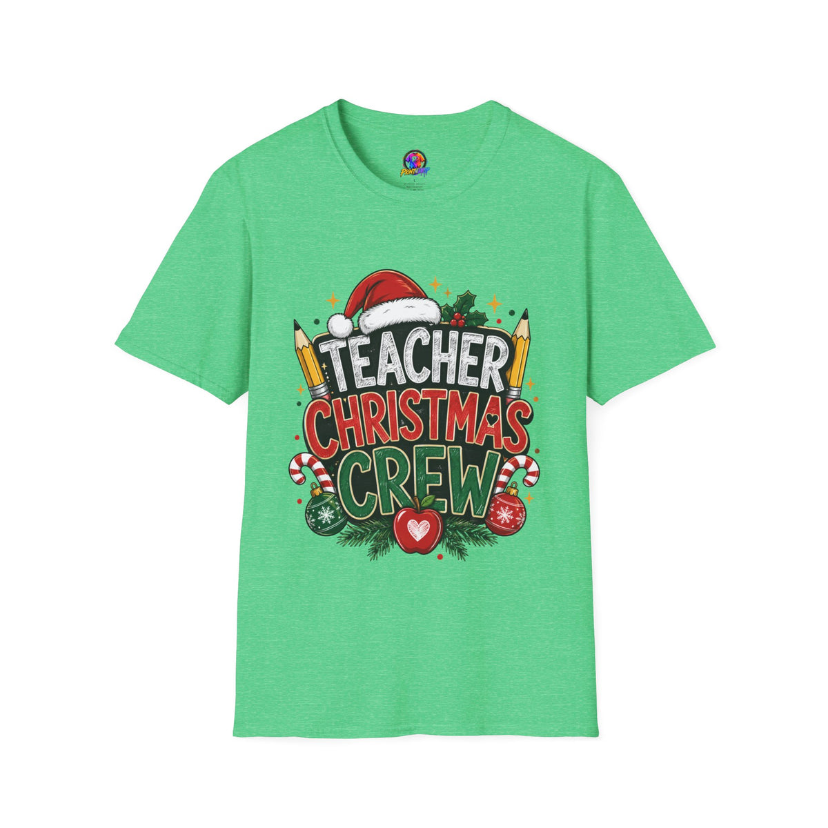 Teacher Christmas Crew T-Shirt — Holiday School Staff Tee with Santa Hat & Pencils
