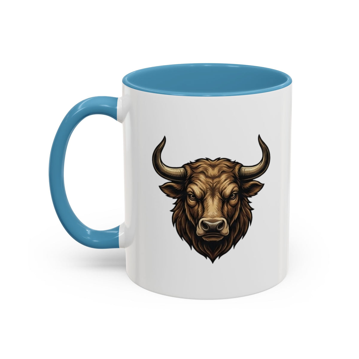 Taurus Bull Head Accent Coffee Mug — Rustic Bull Illustration Ceramic Mug