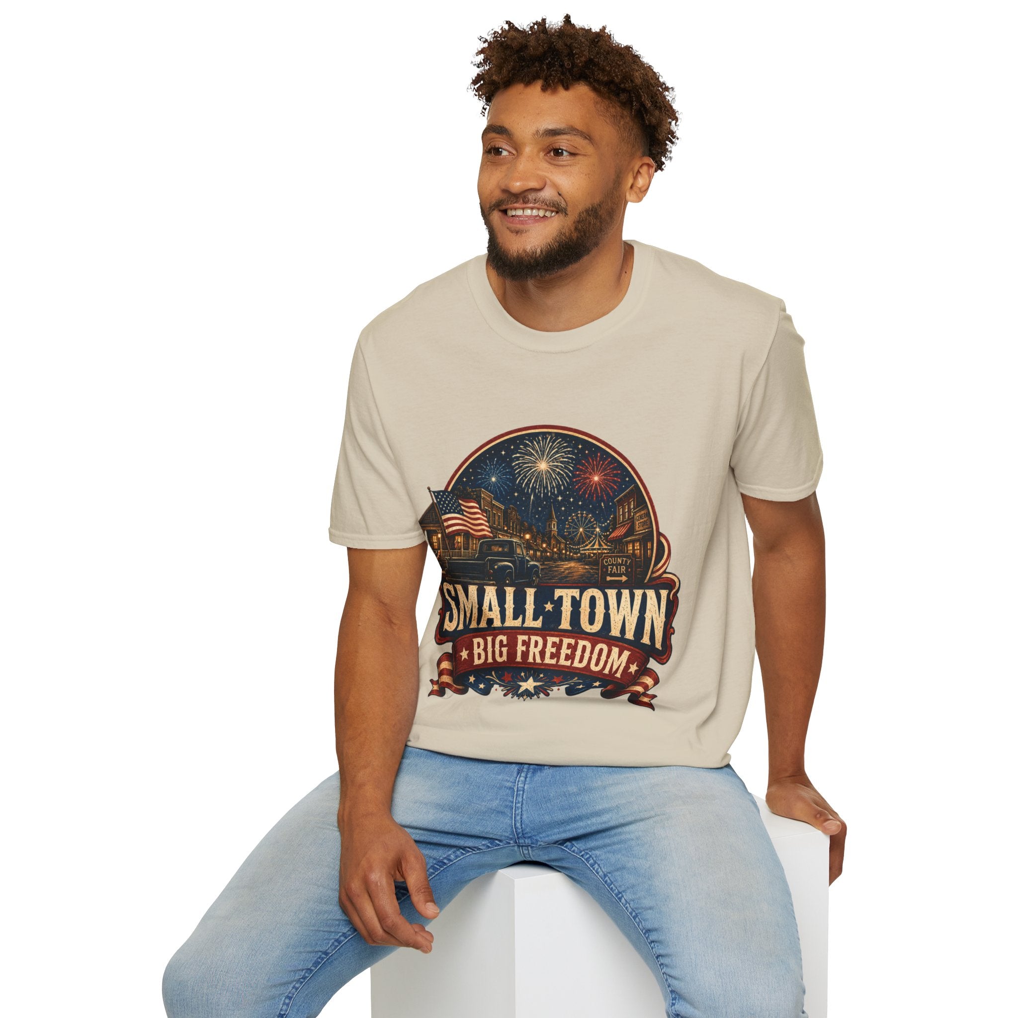 Small Town Big Freedom T-Shirt — Patriotic 4th of July Fireworks Tee