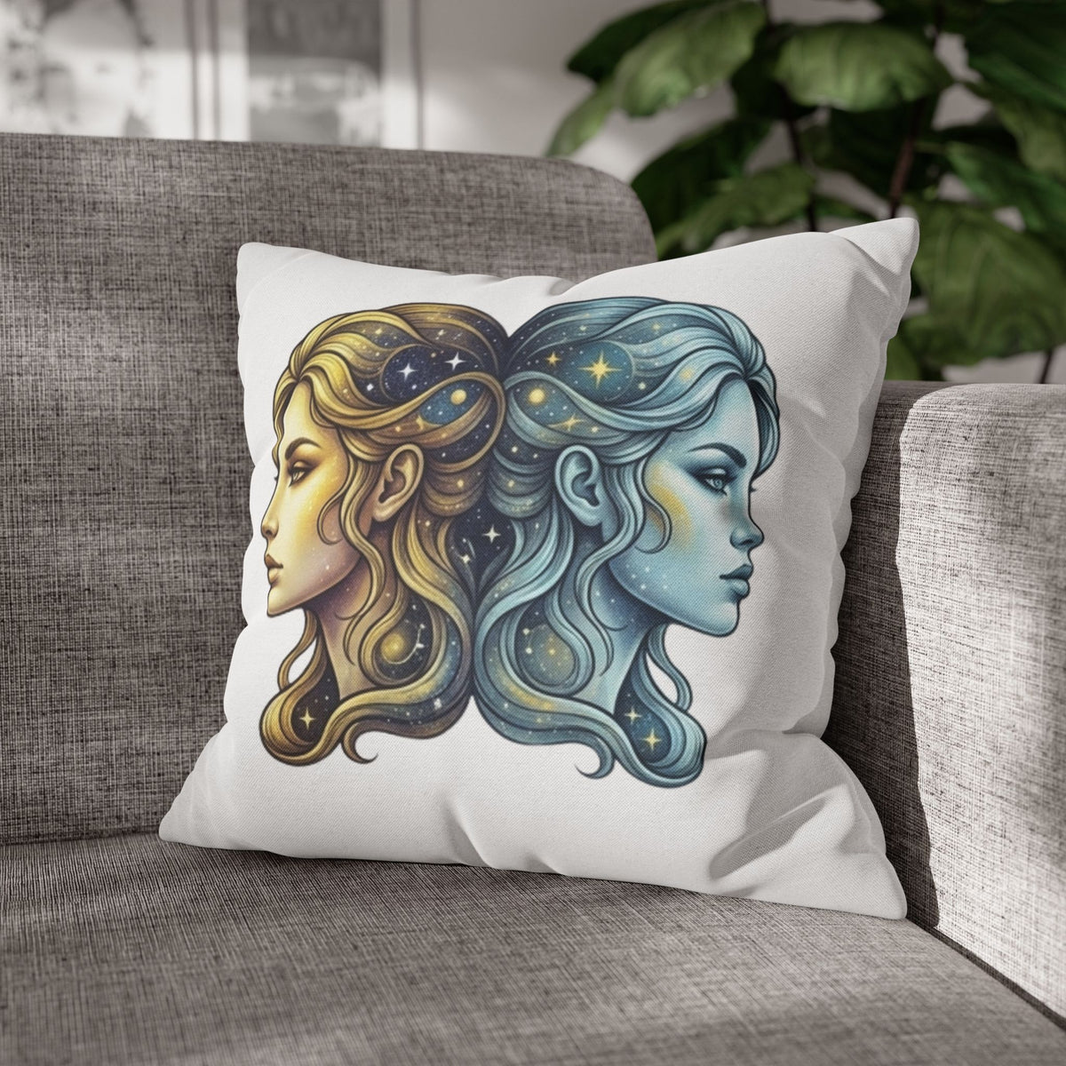 Gemini Moon & Sun Decorative Pillowcase — Zodiac Twins Astrology Throw Pillow Cover