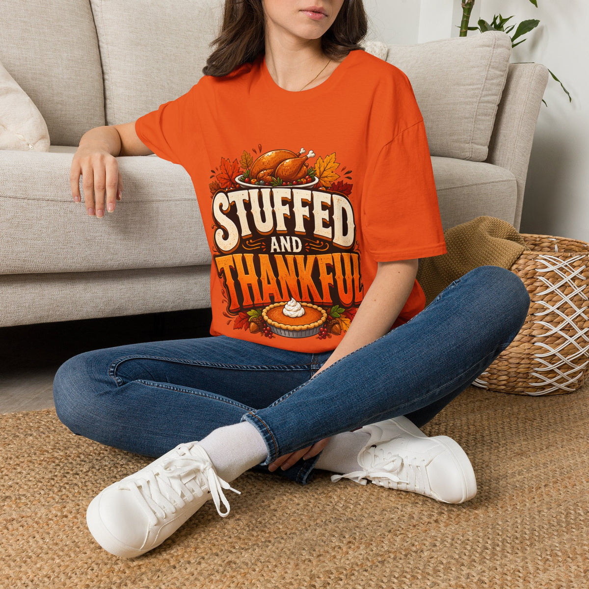 Thanksgiving T-Shirt — "Stuffed and Thankful" Turkey Design