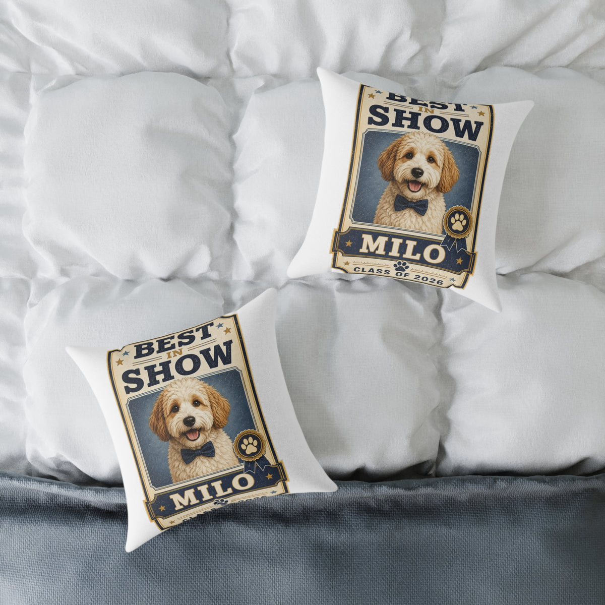 Dog Portrait Pillow -  Milo Bailey Dog Dad Mom "Best in Show" Personalized Milo Square Throw Pillow