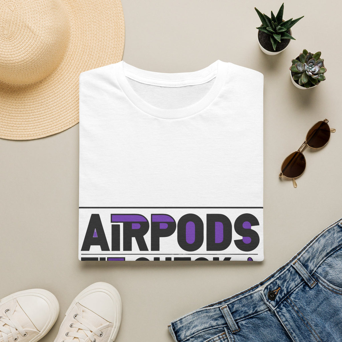 "AirPods Fit Check Approved" Tech Badge Tee | Purple Gradient Meme T-Shirt - Trending Now - September 2026