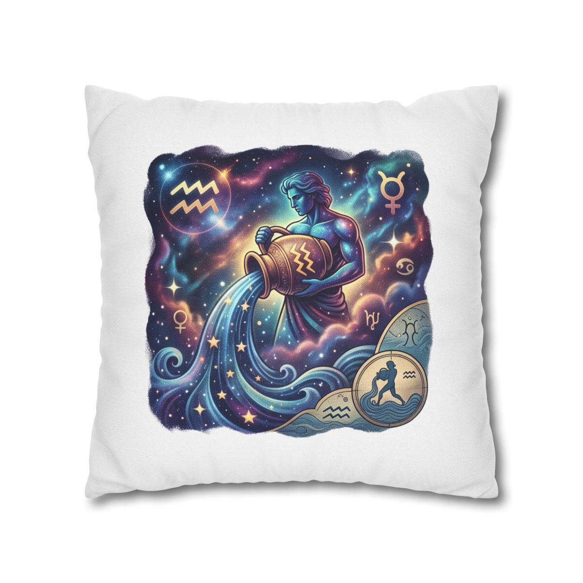 Aquarius Zodiac Pillowcase — Water Bearer Astrology Cushion Cover