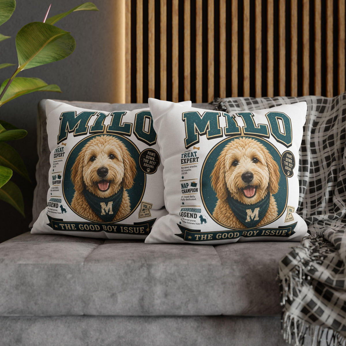 Milo 'The Good Boy Issue' Decorative Pillowcase – Personalized Dog Portrait Accent Pillowcase Milo Bailey Dog Dad Mom