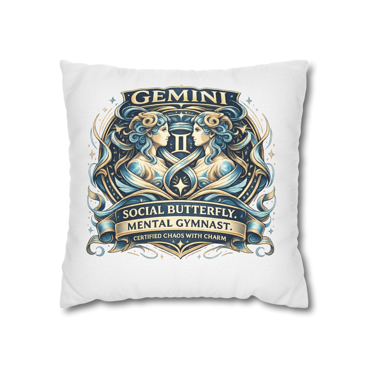 Gemini Zodiac Pillowcase — "Social Butterfly, Mental Gymnast" Decorative Throw Pillow
