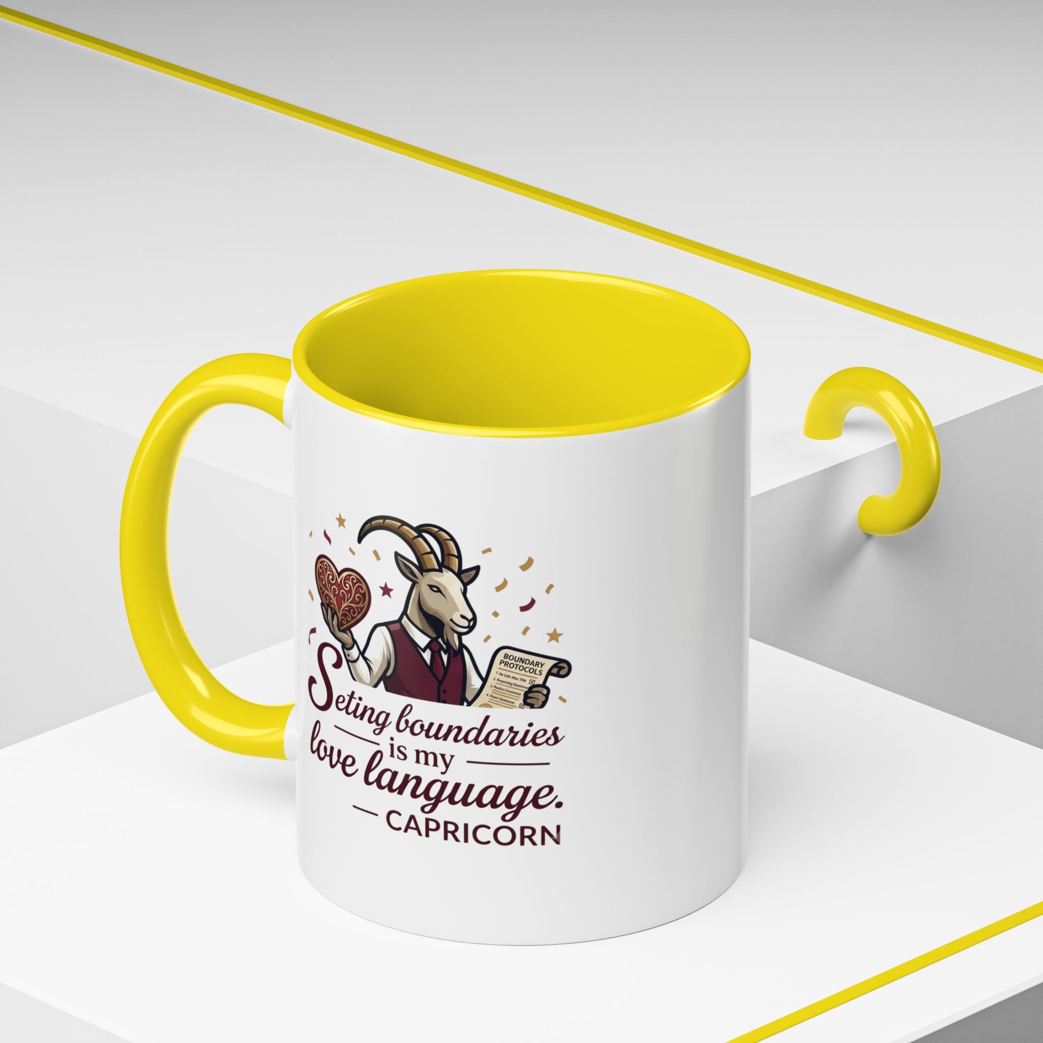 Capricorn Zodiac Coffee Mug — "Setting Boundaries Is My Love Language" Accent Mug