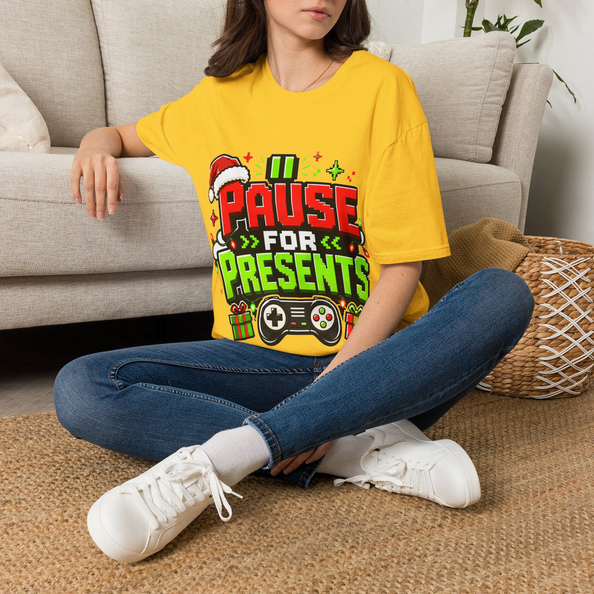 T-Shirt — "Pause for Presents" Christmas Gamer Tee