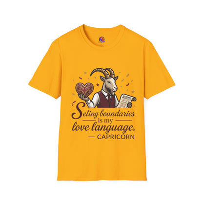 Capricorn T-Shirt — "Setting Boundaries is My Love Language" Zodiac Goat Tee