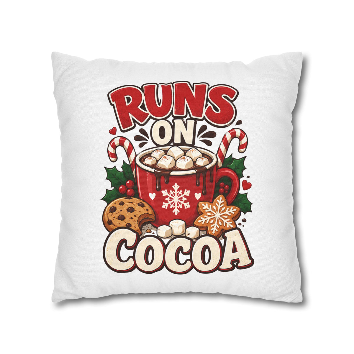 Christmas Runs on Cocoa Decorative Pillowcase — Hot Chocolate Holiday Throw Pillow