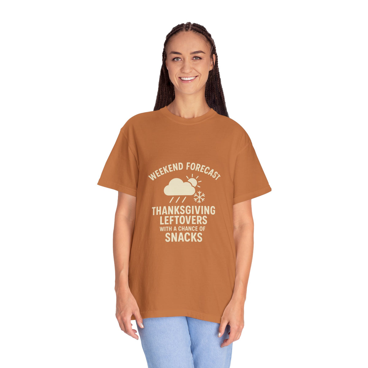 Thanksgiving Leftovers T-Shirt — “Weekend Forecast: Thanksgiving Leftovers with a Chance of Snacks” - Trending Now - October 2026
