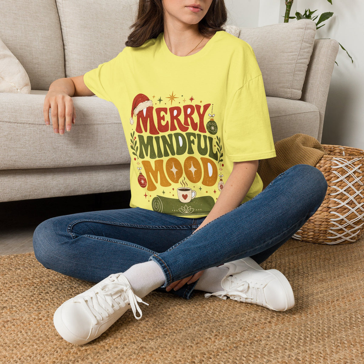 Merry Mindful Mood T-Shirt — Cozy Holiday Christmas Graphic Tee