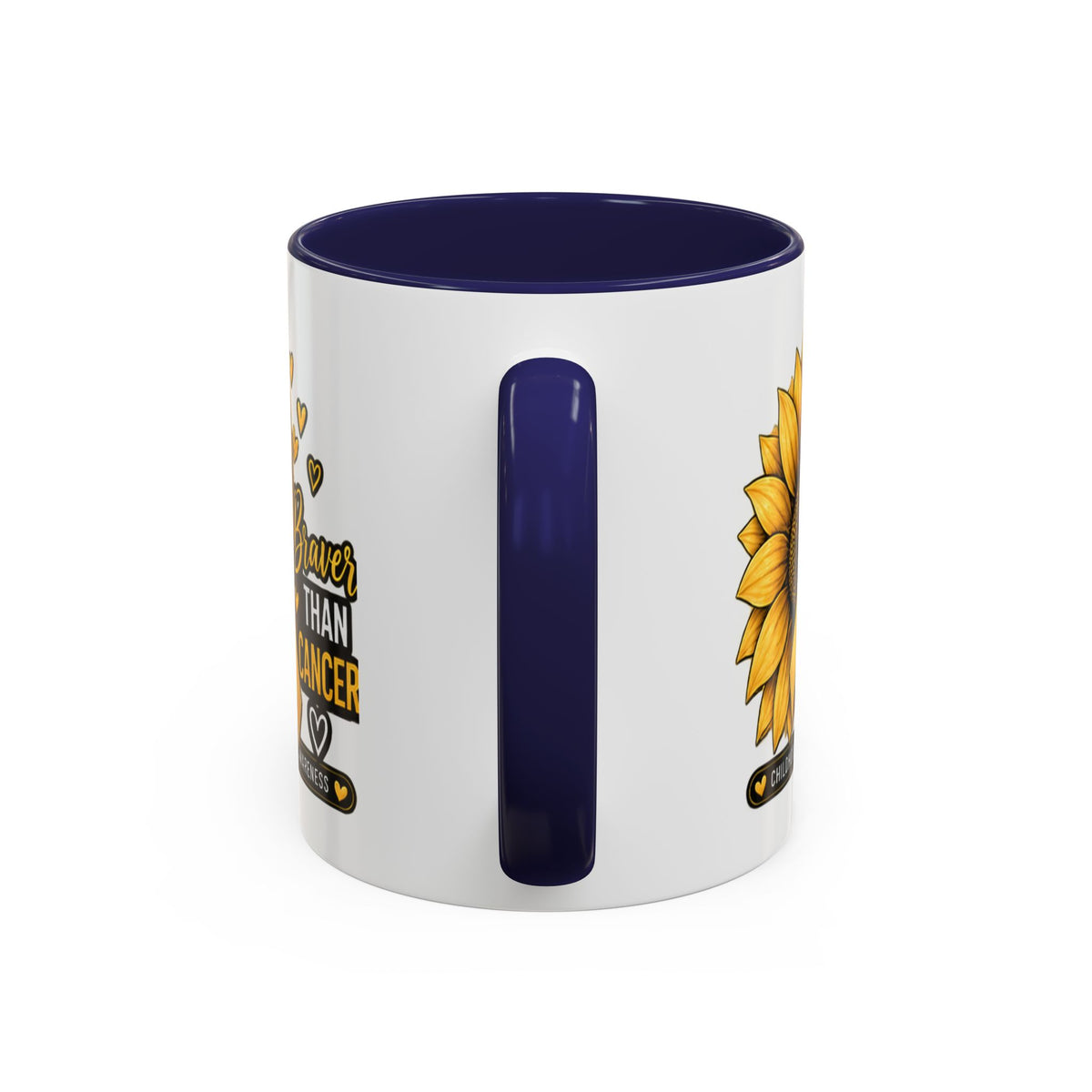 Childhood Cancer Awareness Mug — "Braver Than Cancer" Sunflower & Gold Ribbon