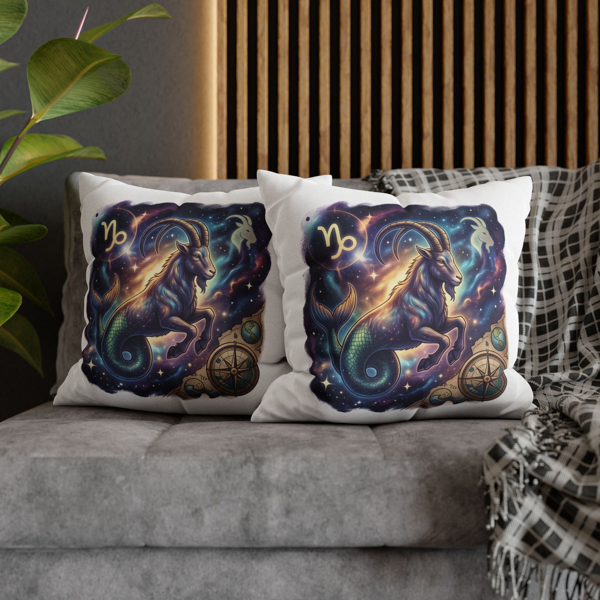 Capricorn Zodiac Throw Pillowcase — Mystical Goat Constellation Home Decor