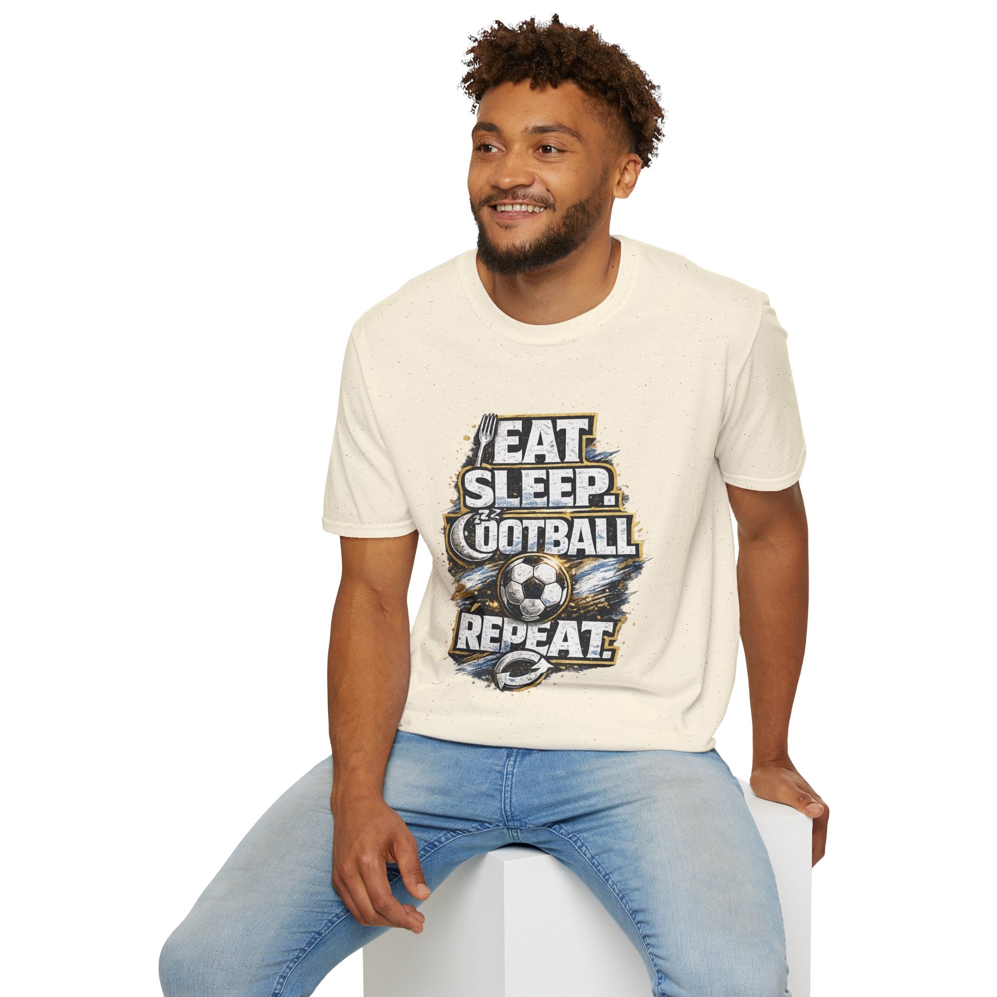 Football 'Eat Sleep Football Repeat' T-Shirt — Vintage Soccer Fan Tee
