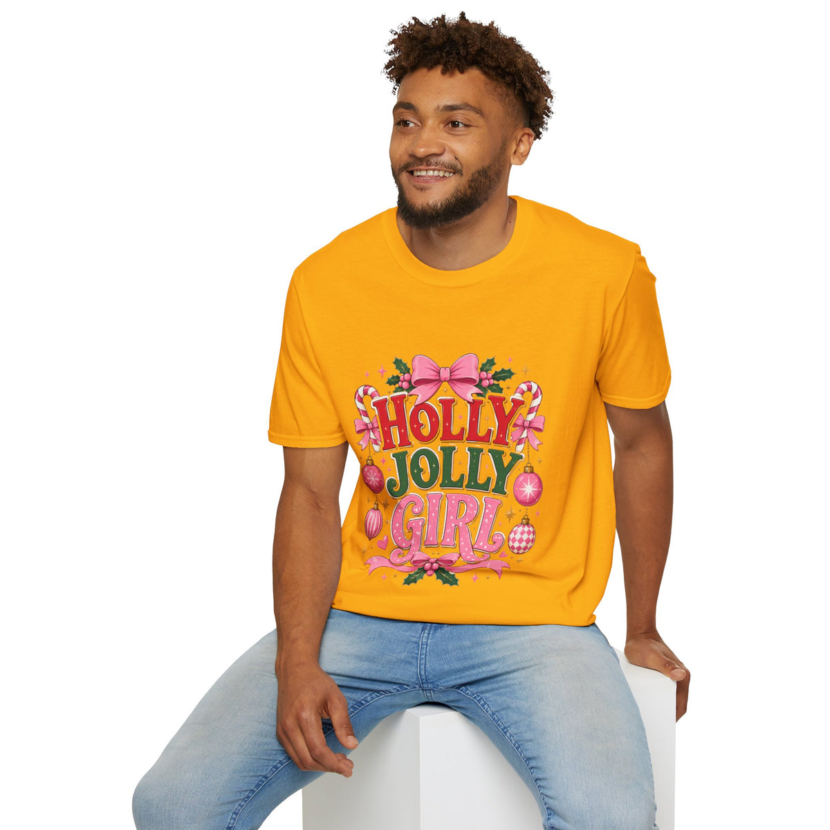 Holly Jolly Girl T-Shirt — Pink Holiday Graphic Tee