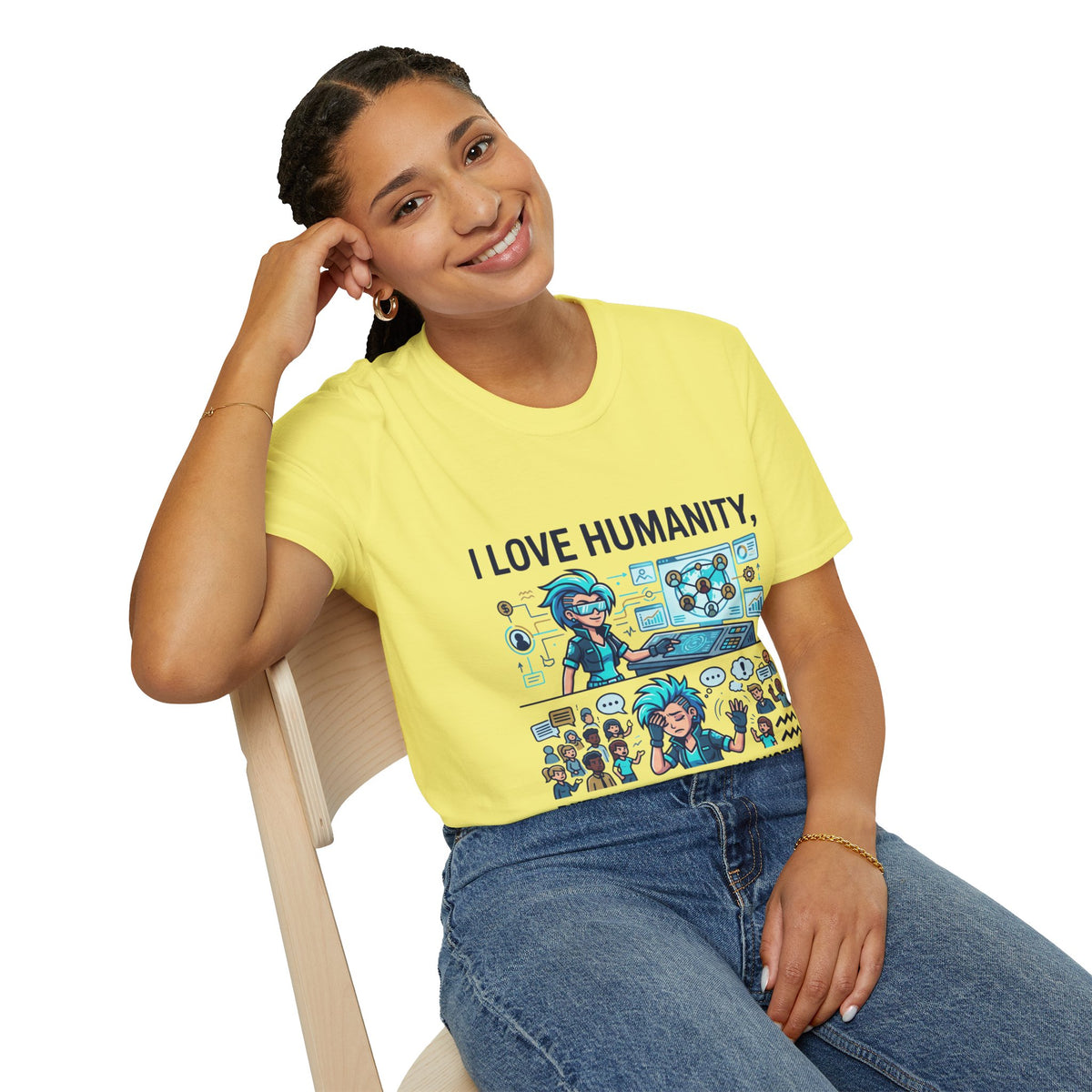 I Love Humanity, But Humans Are Exhausting - Funny Sci‑Fi T‑Shirt