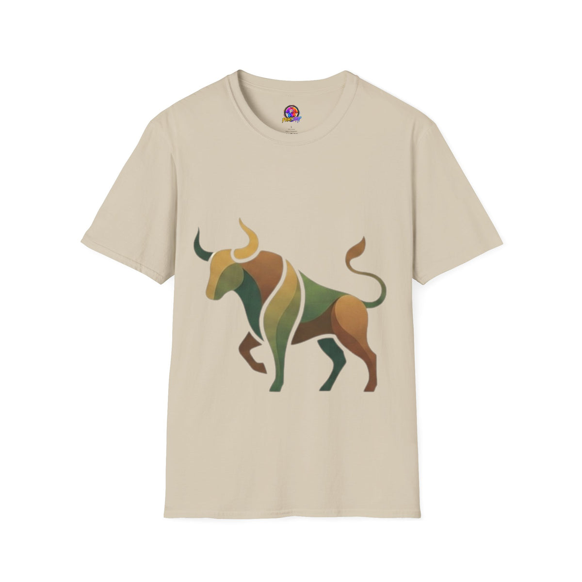 Bull Graphic T-Shirt — Earth Tone Geometric Taurus Design